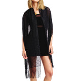 99625, GLITTER JACQUARD SEE THROUGH SHAWL WITH FRINGES