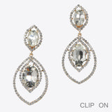 99628, MARQUISE CRYSTAL RHINESTONE DANGLE CLIP ON EARRING