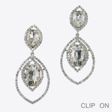 99628, MARQUISE CRYSTAL RHINESTONE DANGLE CLIP ON EARRING