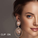 99628, MARQUISE CRYSTAL RHINESTONE DANGLE CLIP ON EARRING