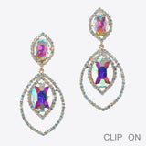 99628, MARQUISE CRYSTAL RHINESTONE DANGLE CLIP ON EARRING