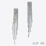 99629, CHANDELIER RHINESTONE TASSEL CLIP ON EARRING
