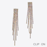 99629, CHANDELIER RHINESTONE TASSEL CLIP ON EARRING