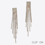 99629, CHANDELIER RHINESTONE TASSEL CLIP ON EARRING