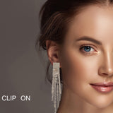 99629, CHANDELIER RHINESTONE TASSEL CLIP ON EARRING