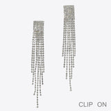 99629, CHANDELIER RHINESTONE TASSEL CLIP ON EARRING
