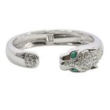 99643, GREEN EYES PANTHER PAVE RHINESTONE ACCENT OPEN CUFF BRACELET