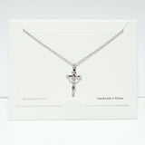 99704, RHODIUM DIPPED, DAINTY CRUCIFIX PENDANT NECKLACE