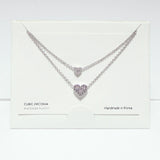 99706, 14K GOLD DIPPED, DAINTY CZ HEART DOUBLE LAYERED NECKLACE