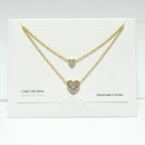 99706, 14K GOLD DIPPED, DAINTY CZ HEART DOUBLE LAYERED NECKLACE