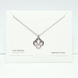 99711, RHODIUM DIPPED, DAINTY CZ CLOVER CHARM NECKLACE