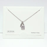 99712, RHODIUM DIPPED, DAINTY CZ PADLOCK & KEY CHARM NECKLACE