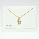 99712, 14K GOLD DIPPED, DAINTY CZ PADLOCK & KEY CHARM NECKLACE
