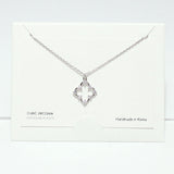99713, RHODIUM DIPPED, DAINTY CZ CLOVER CHARM NECKLACE