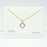 99713, 14K GOLD DIPPED, DAINTY CZ CLOVER CHARM NECKLACE