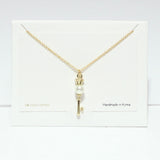 99722, 14K GOLD DIPPED, DAINTY PEARL ACCENT KEY CHARM NECKLACE