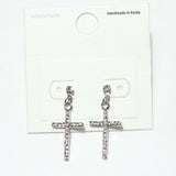 99724, 14K GOLD DIPPED, CROSS CRYSTAL RHINESTONE DANGLE EARRING