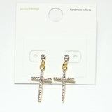 99724, 14K GOLD DIPPED, CROSS CRYSTAL RHINESTONE DANGLE EARRING