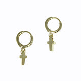 99726, 14K GOLD DIPPED, DAINTY CROSS CHARM HUGGIE EARRING