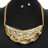 99739, HAMMERED MOON SHAPE WITH CRYSTAL RHINESTONE ACCENT NECKLACE