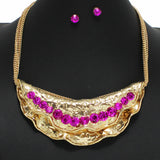 99739, HAMMERED MOON SHAPE WITH CRYSTAL RHINESTONE ACCENT NECKLACE