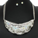 99739, HAMMERED MOON SHAPE WITH CRYSTAL RHINESTONE ACCENT NECKLACE