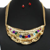 99739, HAMMERED MOON SHAPE WITH CRYSTAL RHINESTONE ACCENT NECKLACE