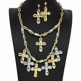 99747, MULTI CROSS CHARM HAMMERED METAL NECKLACE