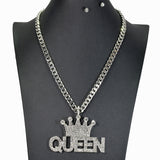 99780, "QUEEN" CROWN CRYSTAL RHINESTONE PENDANT CHAIN NECKLACE