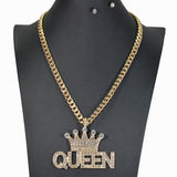 99780, "QUEEN" CROWN CRYSTAL RHINESTONE PENDANT CHAIN NECKLACE