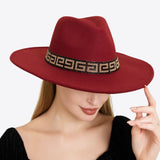 99785, MAZE PRINT TRIM FELT FEDORA WIDE BRIM HAT