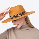 99785, MAZE PRINT TRIM FELT FEDORA WIDE BRIM HAT