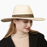 99785, MAZE PRINT TRIM FELT FEDORA WIDE BRIM HAT