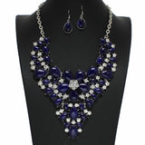 99809, FLOWER ACCENT TURQUOISE STONE STATEMENT NECKLACE