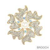 99814, FLOWER PEARL & CRYSTAL RHINESTONE PIN BROOCH