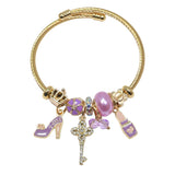 99842, ENAMEL HIGH HEELS LIPSTICK & KEY CHARM OPEN CUFF BRACELET