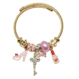 99842, ENAMEL HIGH HEELS LIPSTICK & KEY CHARM OPEN CUFF BRACELET