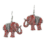 99862, ELEPHANT CRYSTAL RHINESTONE ACCENT METAL DANGLE EARRING