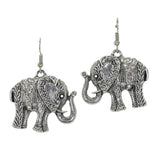 99862, ELEPHANT CRYSTAL RHINESTONE ACCENT METAL DANGLE EARRING