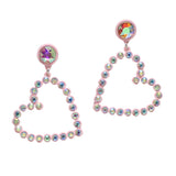 99874, MATTE FINISH HEART WITH RHINESTONE DANGLE EARRING