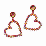 99874, MATTE FINISH HEART WITH RHINESTONE DANGLE EARRING