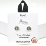 99887, GOLD DIPPED, "RESPECT" TIGER ENGRAVED STUD EARRING/925 STERLING SILVER POST