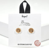 99887, GOLD DIPPED, "RESPECT" TIGER ENGRAVED STUD EARRING/925 STERLING SILVER POST