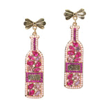 99941, "BRIDE" GLASS BOTTLE PEARL & CRYSTAL RHINESTONE DANGLE EARRING