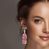 99941, "BRIDE" GLASS BOTTLE PEARL & CRYSTAL RHINESTONE DANGLE EARRING