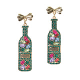 99941, "BRIDE" GLASS BOTTLE PEARL & CRYSTAL RHINESTONE DANGLE EARRING