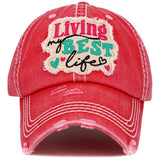 99944, "LIVING BEST LIFE" WASHED VINTAGE BALL CAP