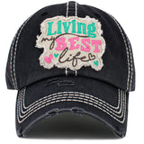 99944, "LIVING BEST LIFE" WASHED VINTAGE BALL CAP