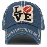 99945, "LOVE" FOOTBALL WASHED VINTAGE BALL CAP