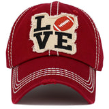99945, "LOVE" FOOTBALL WASHED VINTAGE BALL CAP
